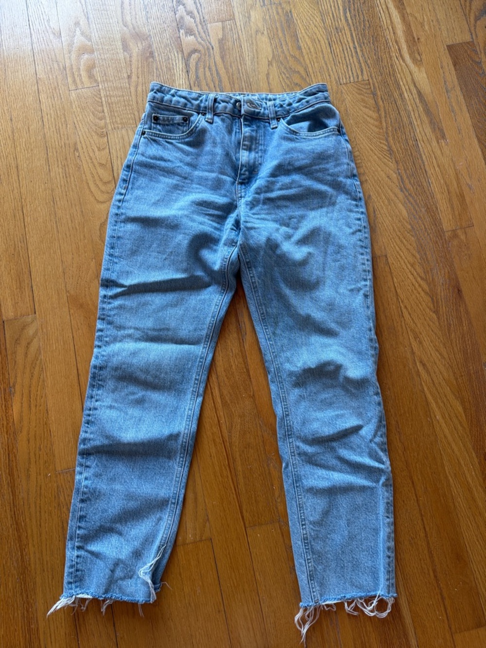 Topshop High-Rise Straight Jeans in Light Blue Wash